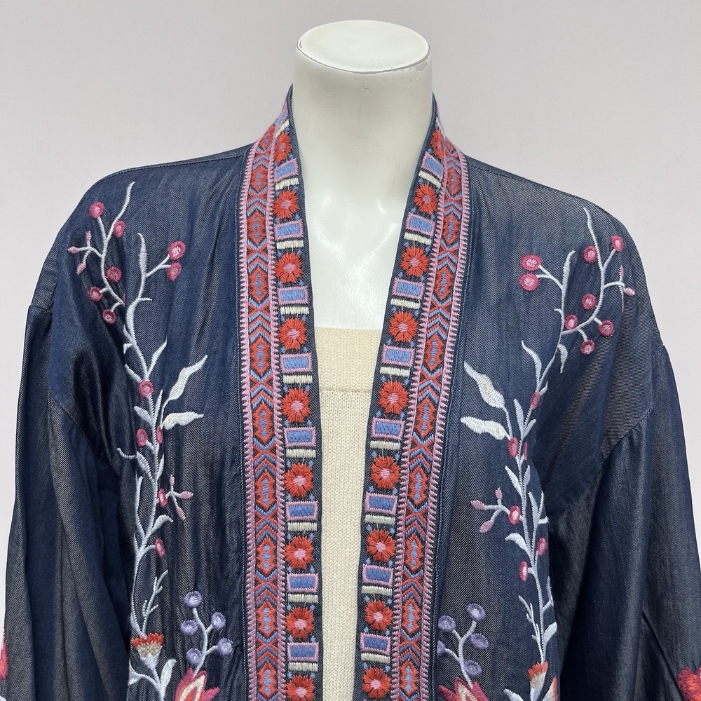 Johnny Was Workshop 100% Cotton Kimono Jacket Floral Embroidered Size L‎ - Picture 4 of 5